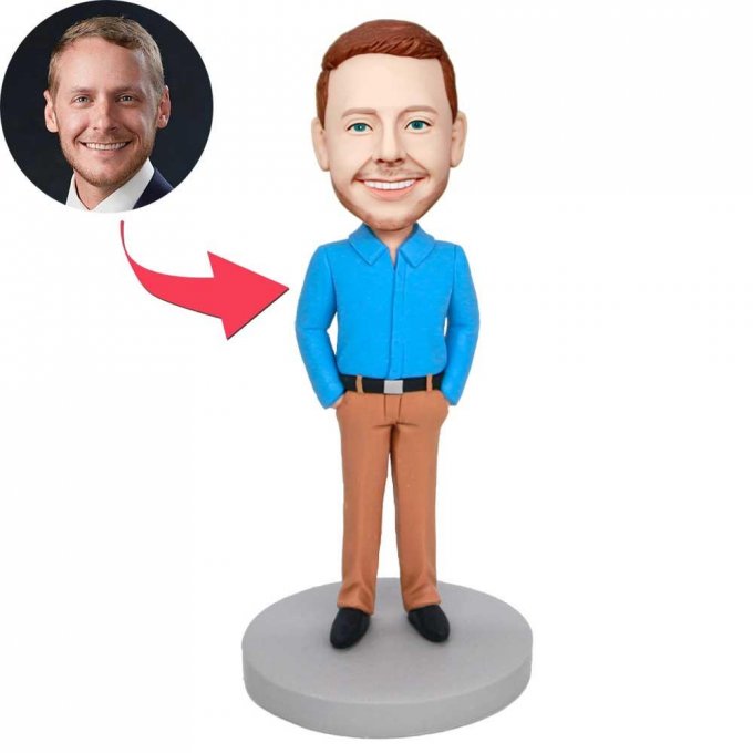 Custom Male Boss Bobbleheads In Blue Shirt