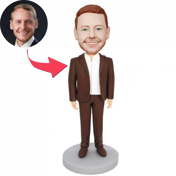 Custom Male Boss Bobbleheads In Brown Suit