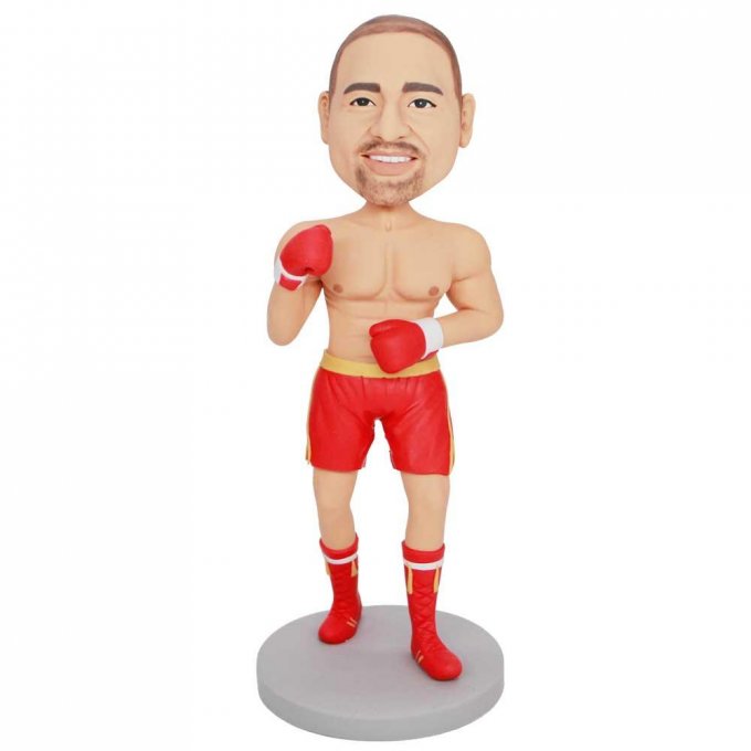 Custom Male Boxer Bobbleheads In Red Boxing Gloves