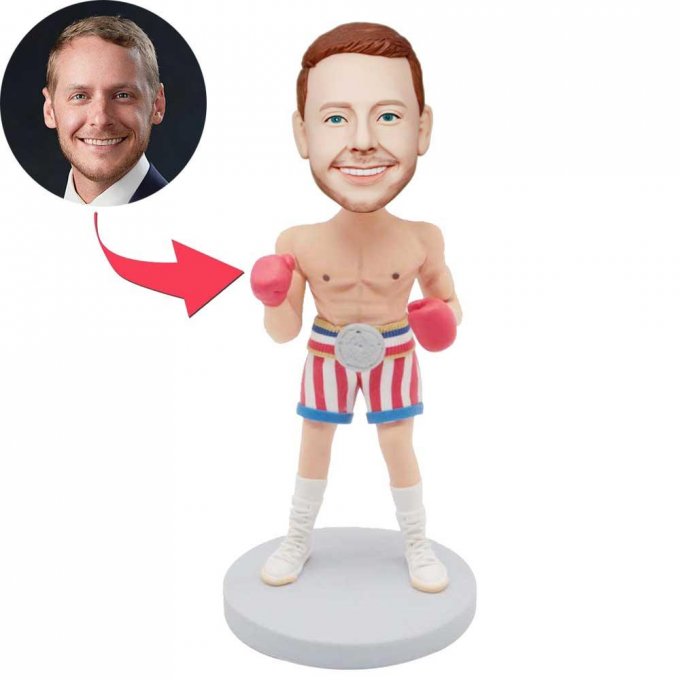 Custom Male Boxer Bobbleheads In Stripe Shorts