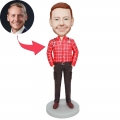 Custom Male Doctor Bobbleheads In Red Plaid Shirt And Hands In Pockets