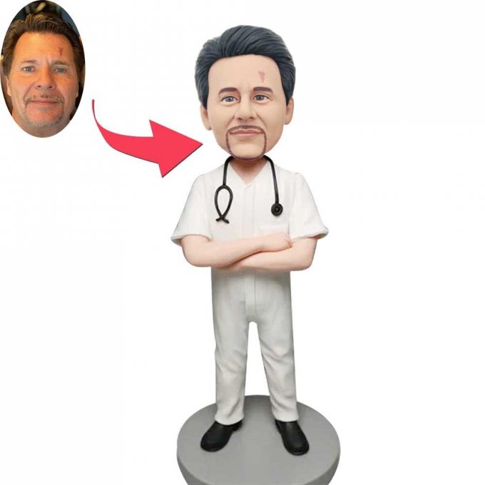 Custom Male Doctor Bobbleheads In White Medical Clothes