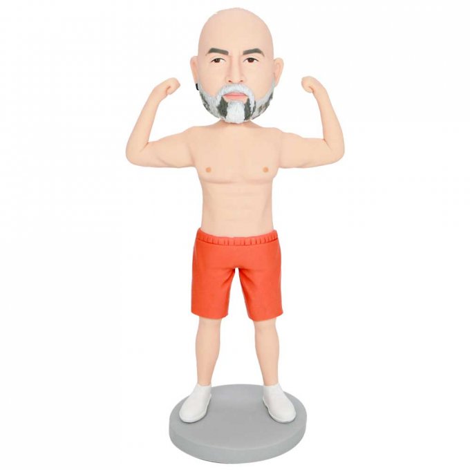 Custom Male Fitness Coach Bobbleheads In Orange Shorts