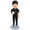 Custom Male Football Coach Bobbleheads In Black Short Sleeves