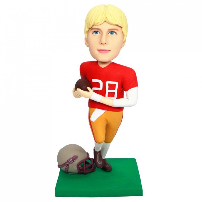 Custom Male Football Player Bobbleheads Holding A Football