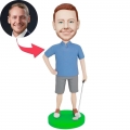 Custom Male Golfer Bobbleheads In Blue T-shirt