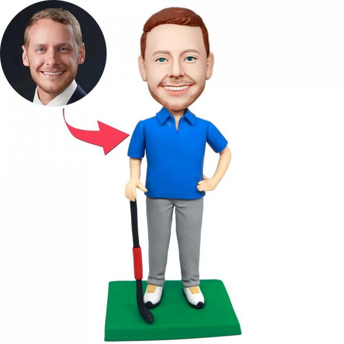 Custom Male Golfer Bobbleheads In Dark Blue T-shirt