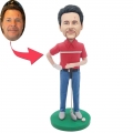 Custom Male Golfer Bobbleheads In Red T-shirt Holding Golf Club