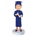 Custom Male Graduates Bobbleheads In Navy Blue Gown