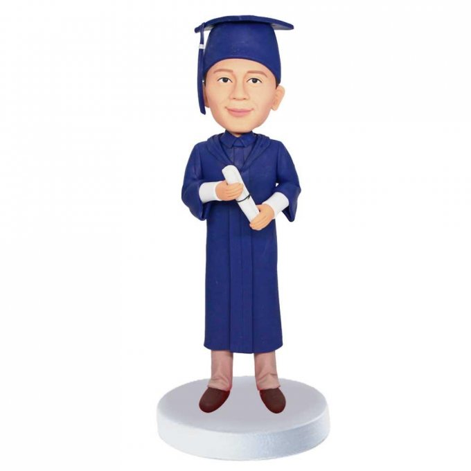 Custom Male Graduates Bobbleheads In Navy Blue Gown