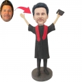 Custom Male Graduation Bobbleheads In Black Gown And Red Ribbon