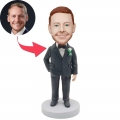 Custom Male Groomsmen Wedding Bobbleheads In Black Suit