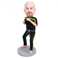 Custom Male Karate Bobbleheads In Black Karate Suit