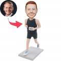 Custom Male Marathon Runner Bobbleheads In Black Sportswear