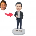 Custom Male Office Best Boss Bobbleheads In Black Suit