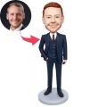 Custom Male Office Boss Bobbleheads In Dark Blue Suit Holding A Phone