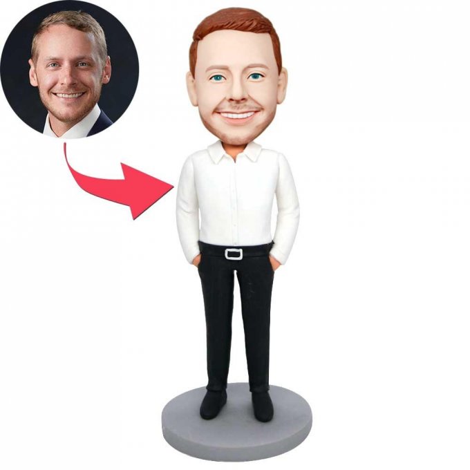 Custom Male Office Boss Bobbleheads In White Shirt