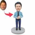 Custom Male Office Clerk Bobbleheads In Sky Blue Shirt