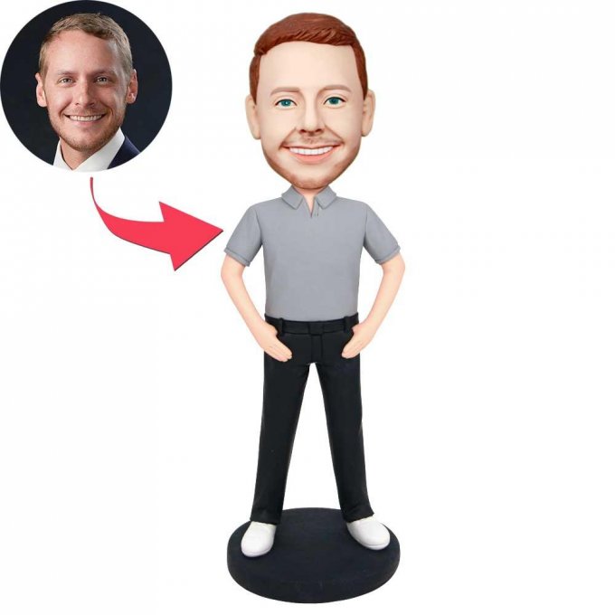 Custom Male Office Staff Bobbleheads Hands in Pockets