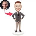 Custom Male Office Staff Bobbleheads In Grey Suit