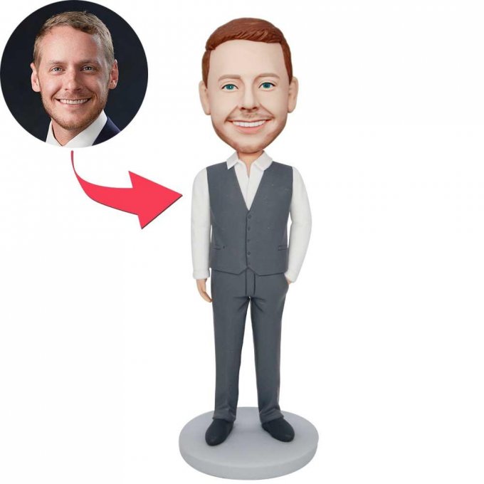 Custom Male Office Staff Bobbleheads In Suit Vest