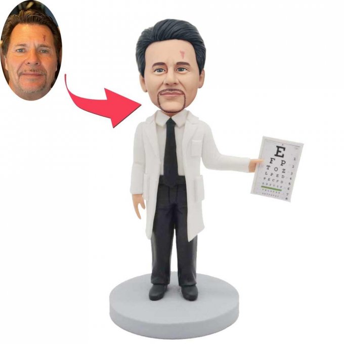 Custom Male Optometrist Bobbleheads With Eye Chart