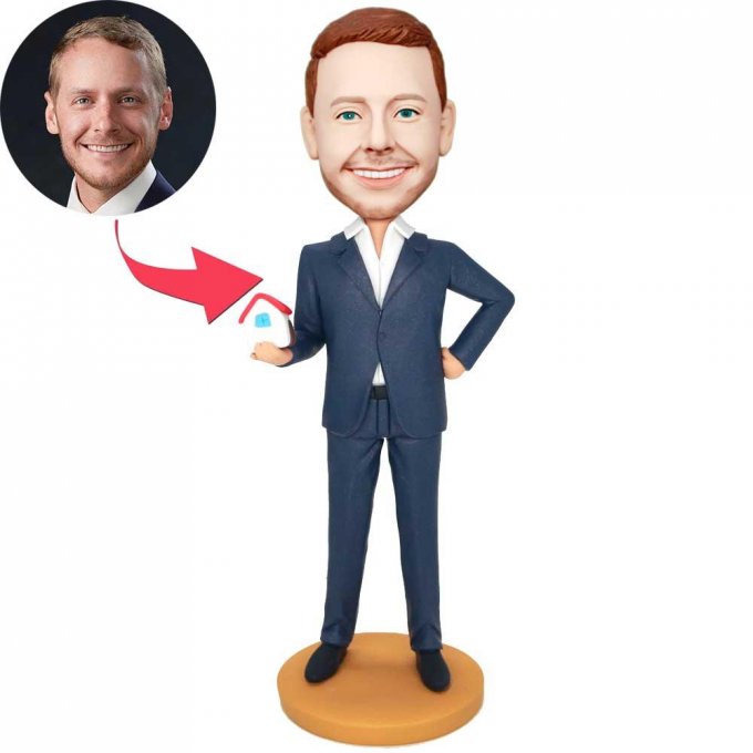 Custom Male Realtor Agent Bobbleheads With A House