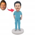 Custom Male Surgeon Doctor Bobbleheads In Light Blue Scrubs