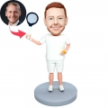 Custom Male Tennis Player Bobbleheads In White T-shirt