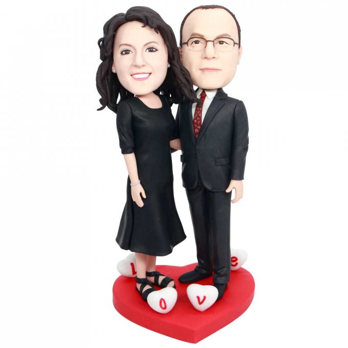 Custom Office Couple Bobbleheads In Black Business Attire