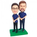 Custom Office Couple Bobbleheads In Dark Blue T-shirt