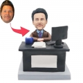 Custom Office Male Best Boss Bobbleheads Working At A Computer Desk