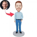 Custom Office Male Bobbleheads In Blue Plaid Shirt