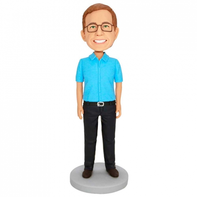 Custom Office Male Bobbleheads In Blue Shirt