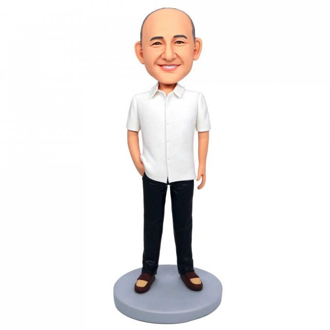 Custom Office Male Bobbleheads In White Short Sleeve Shirts