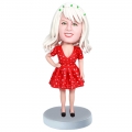 Custom Pretty Female Bobbleheads In Red Polka Dot Skirt