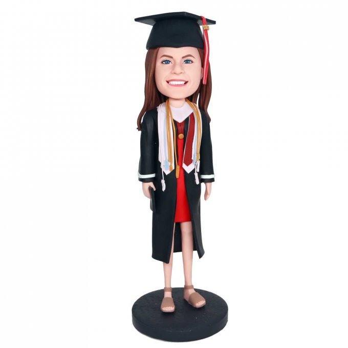 Custom Pretty Female Graduation Bobbleheads In Black Gown