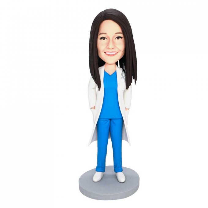 Custom Professional Female Doctor Bobbleheads In White Coat