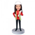 Custom Professional Female Engineer Bobbleheads Holding Drawing