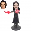 Custom Professional Female Lawyer Bobbleheads In Black Uniform