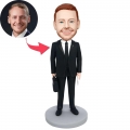 Custom Professional Male Lawyer Bobbleheads In Black Suit Carrying A Briefcase