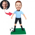 Custom Professional Male Soccer Player Bobbleheads In Blue T-shirt