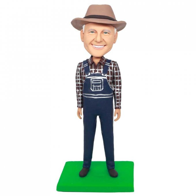 Custom Retirement Male Bobbleheads In Plaid Shirt And Overalls