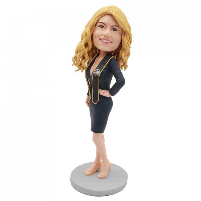 Custom Sexy Female Graduation Bobbleheads In Black Dress