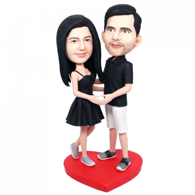 Custom Sweet Couple Bobbleheads In Black Couple Outfit