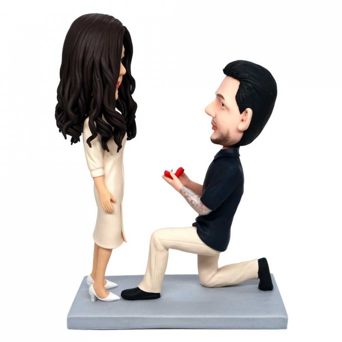 Custom Sweet Proposal Couple Bobbleheads With Ring