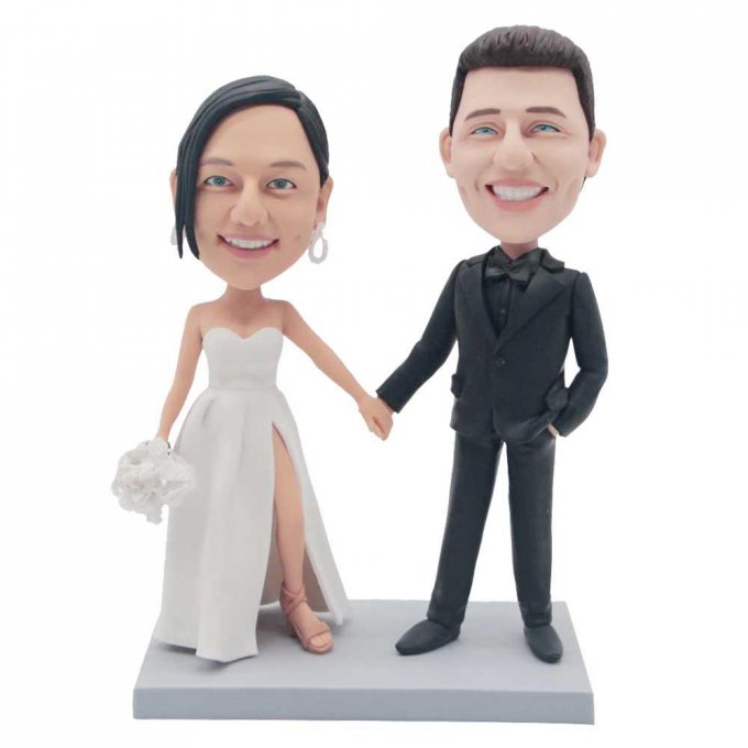 Custom Sweet Wedding Bobbleheads Hand In Hand