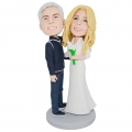 Custom Sweet Wedding Bobbleheads Holding A Bouquet Of Flowers