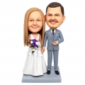 Custom Wedding Bobbleheads Bride Holding Purple Flowers Cake Topper