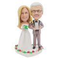 Custom Wedding Bobbleheads Couple In Heart-shaped Flowers Wedding Anniversary Caker Topper